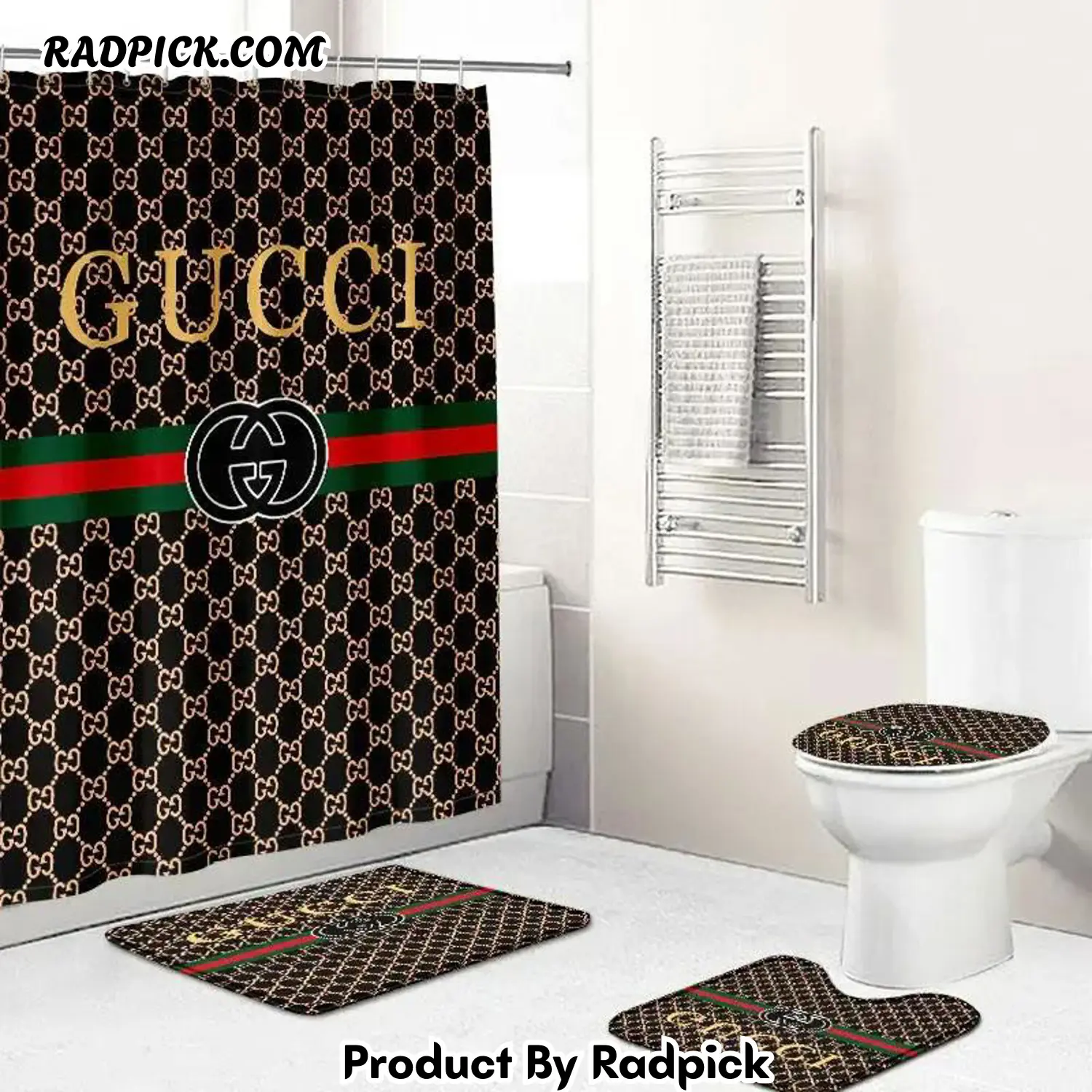 Gucci gc luxury bathroom set logo gold and black shower curtain 210 bathroom set rp387767